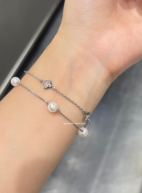 秋十一Acc 精致mini四叶花珠珠双层叠戴手链