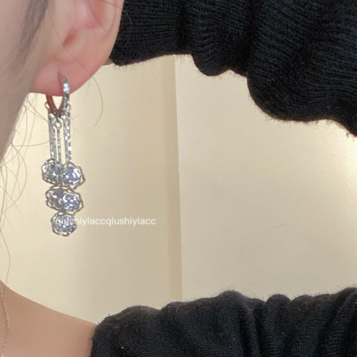 秋十一Acc 玫瑰玫瑰~轻奢感超闪blingbling锆石钻钻花朵流苏耳环