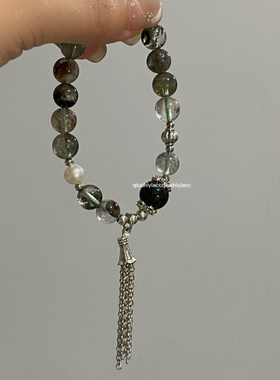 秋十一Acc 新中式绿幽灵珠珠流苏手链