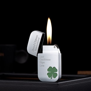 博达四叶草复古砂轮充气打火机明火高档纤巧个性时尚高颜值超薄男