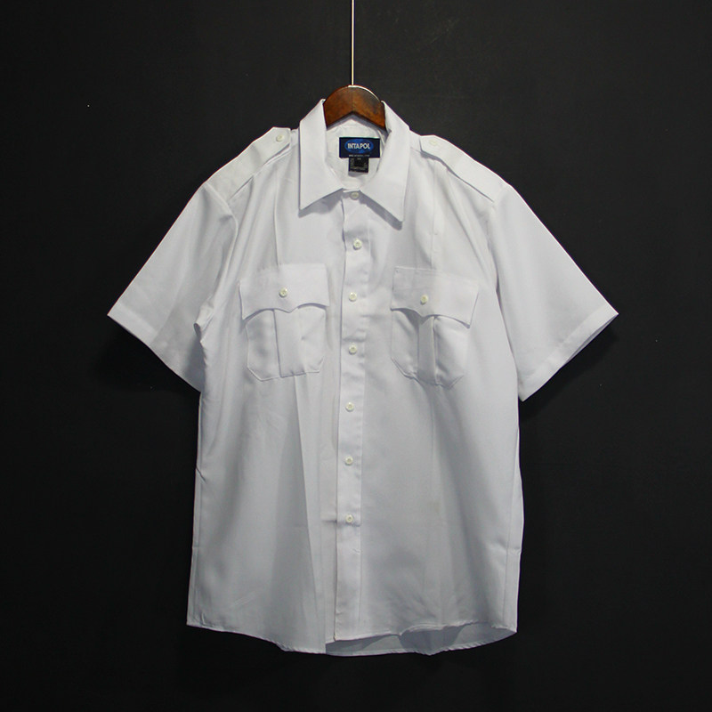 外贸夏季男士大码双兜工装衬衫美式休闲执勤nypdlapd制服衬衣拉链