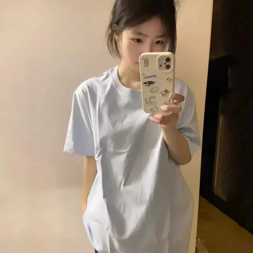 大童初中高中学生基础款纯色简约圆领短袖T恤女夏季韩系纯棉上衣