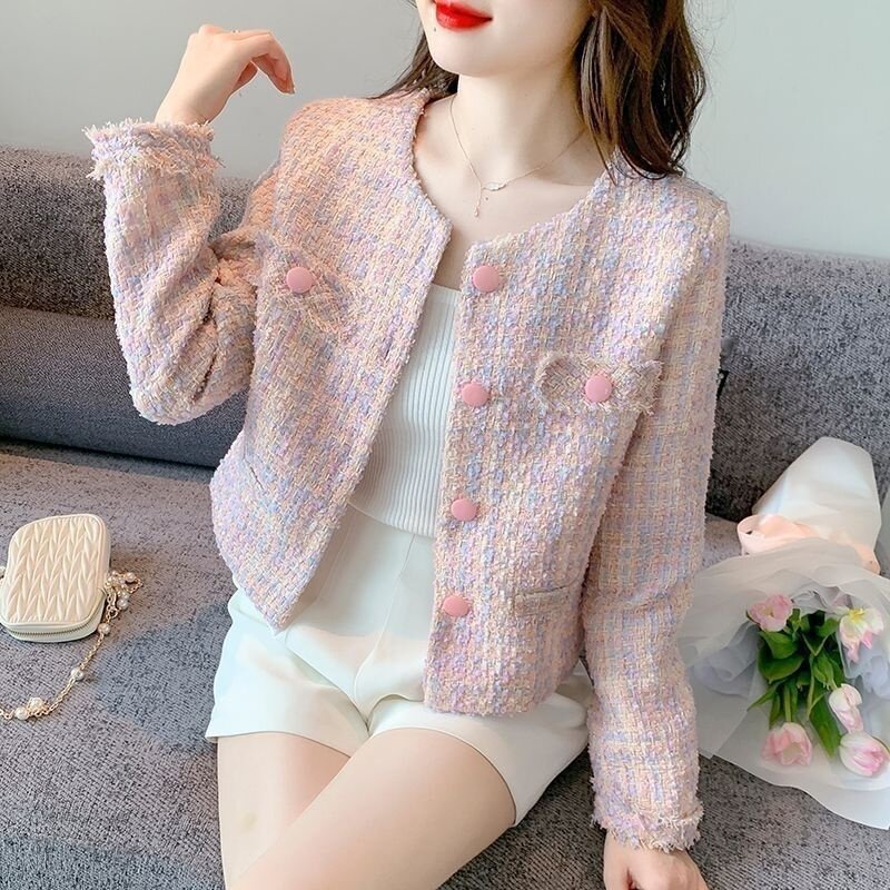 春季小香风粗花呢显瘦短外套