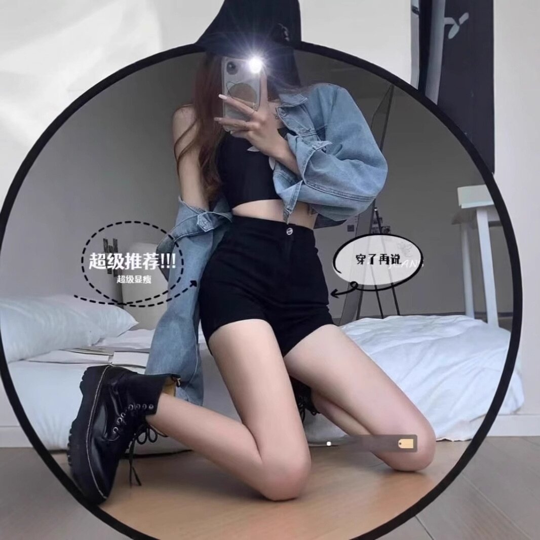 2024新款黑色牛仔短裤女高腰美式辣妹风紧身显瘦包臀热裤