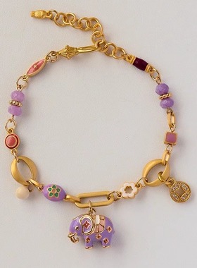 彩色滴油花朵小象微镶锆石手链