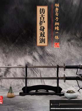 仿古明式一体双锏 实心钢制鞭锏武术表演实战防身兵器 送架子背袋
