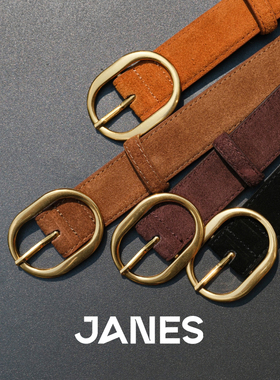 JANES简束复古做旧金扣美拉德反绒皮腰带安克拉女士真皮皮带