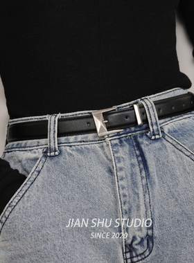 简束复古做旧真皮女士皮带小众高级感配牛仔裤西裤带牛皮腰带女款