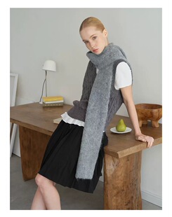 冬季Z家羊驼毛羊毛混纺拉绒Za 纯色针织ra围巾女学生柔软围脖披肩