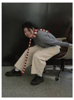 羊毛细窄拼色长条纹腊肠针织小围巾女春秋冬季凹造型千禧辣妹围脖