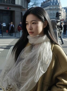 日本maito欧根纱平替披肩丝巾女夏薄款防晒文艺棉麻围巾亚麻纱巾