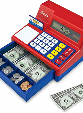 美国Learning Resources太阳能收银机儿童仿真玩具过家家计算器3+