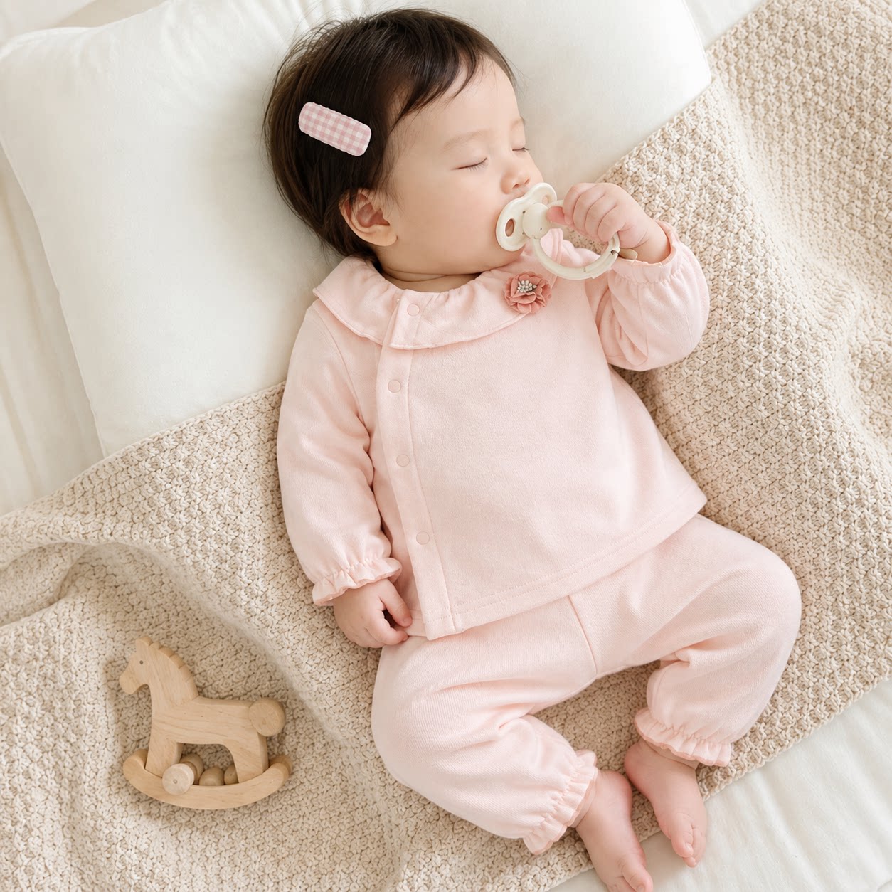 婴儿套装女宝宝家居服春季秋衣套装小月龄分体外出分体式粉色睡衣