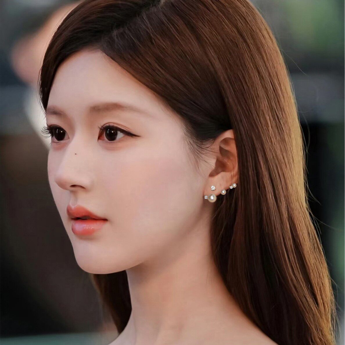 925纯银不对称许妍同款钻石珍珠耳环女轻奢感独特漂亮耳钉耳饰