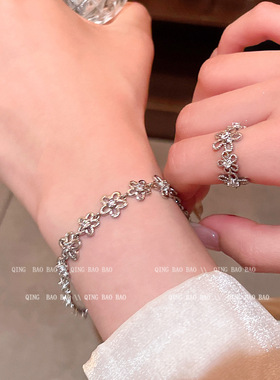 蕾丝花环甜美银色花朵2026手链感轻奢气质手环千金清冷感简约手饰