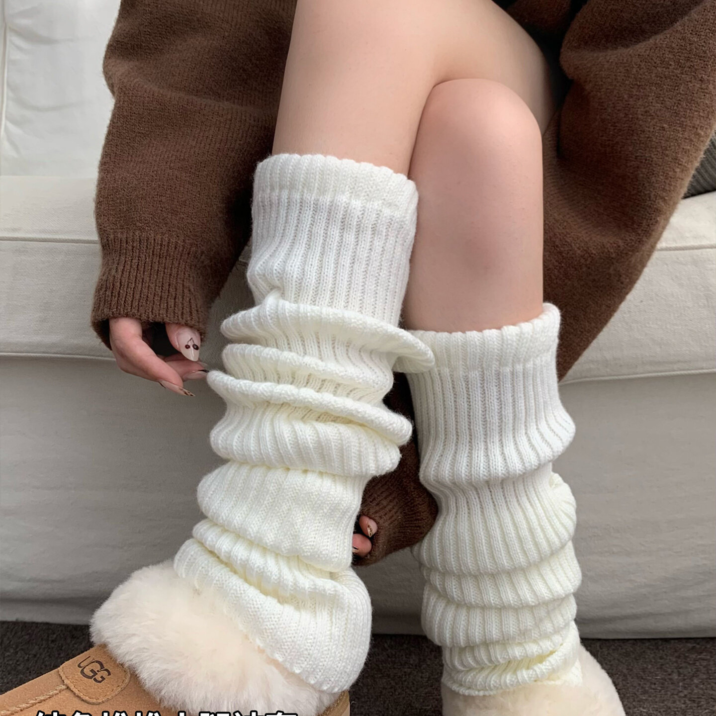 冬季纯棉保暖堆堆中筒袜女