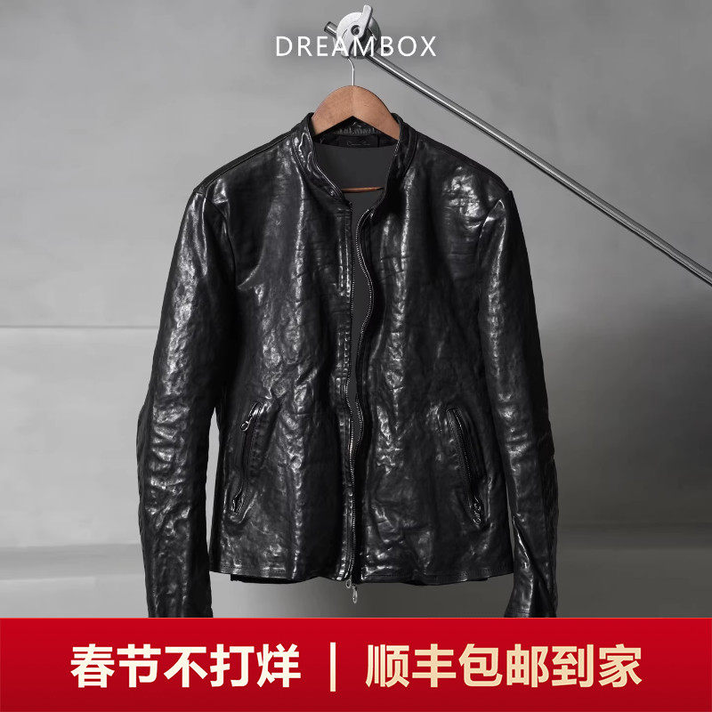 DREAMBOX钧博新款瑞士riri拉链皮衣外套男水洗马皮高级感机车夹克
