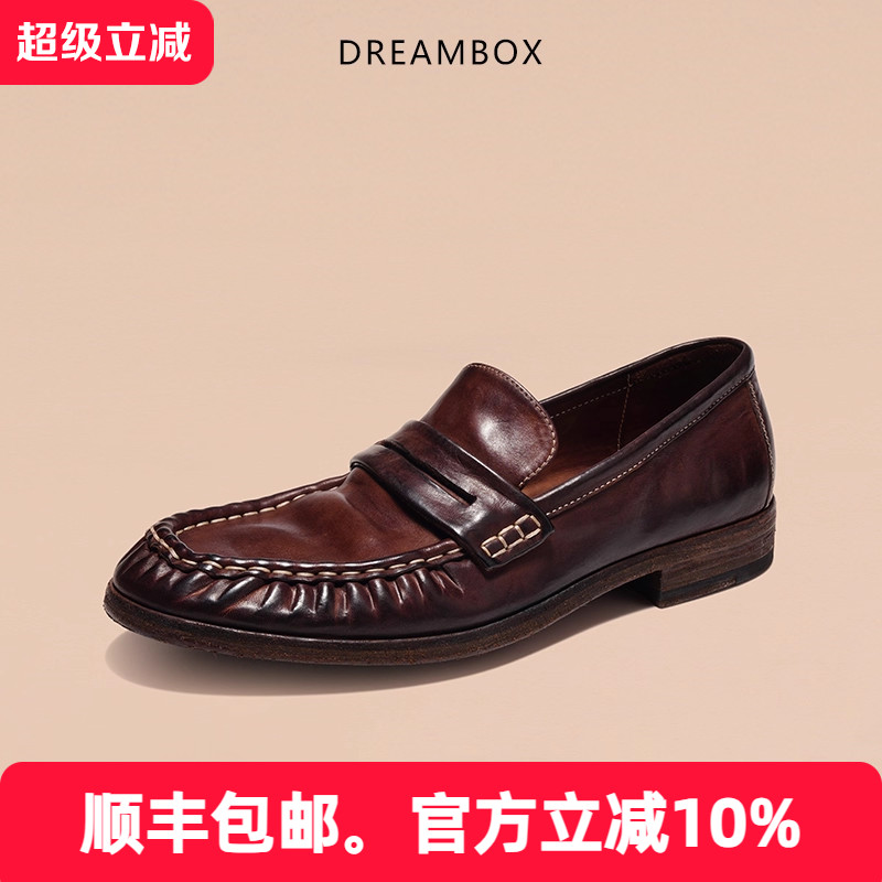 dreambox钧博高档马皮懒人一脚蹬乐福鞋复古潮流百搭休闲商务男鞋