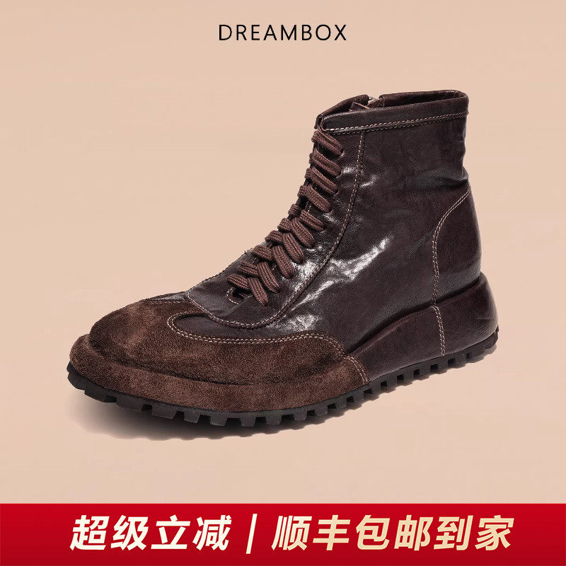 DREAMBOX钧博秋冬新款高帮手工男靴水洗马皮复古英伦侧拉链马丁靴