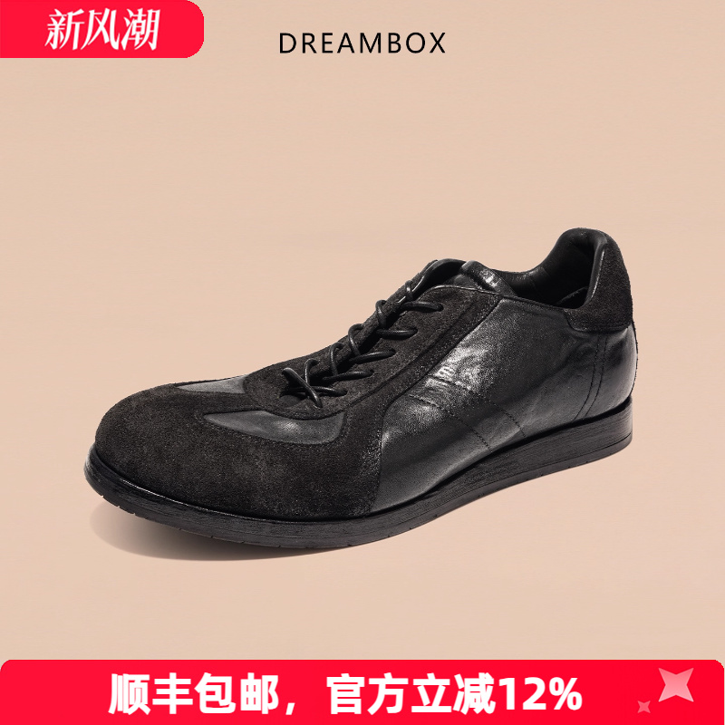 dreambox钧博德训鞋男士新款极简复古板鞋重水洗马皮透气休闲鞋