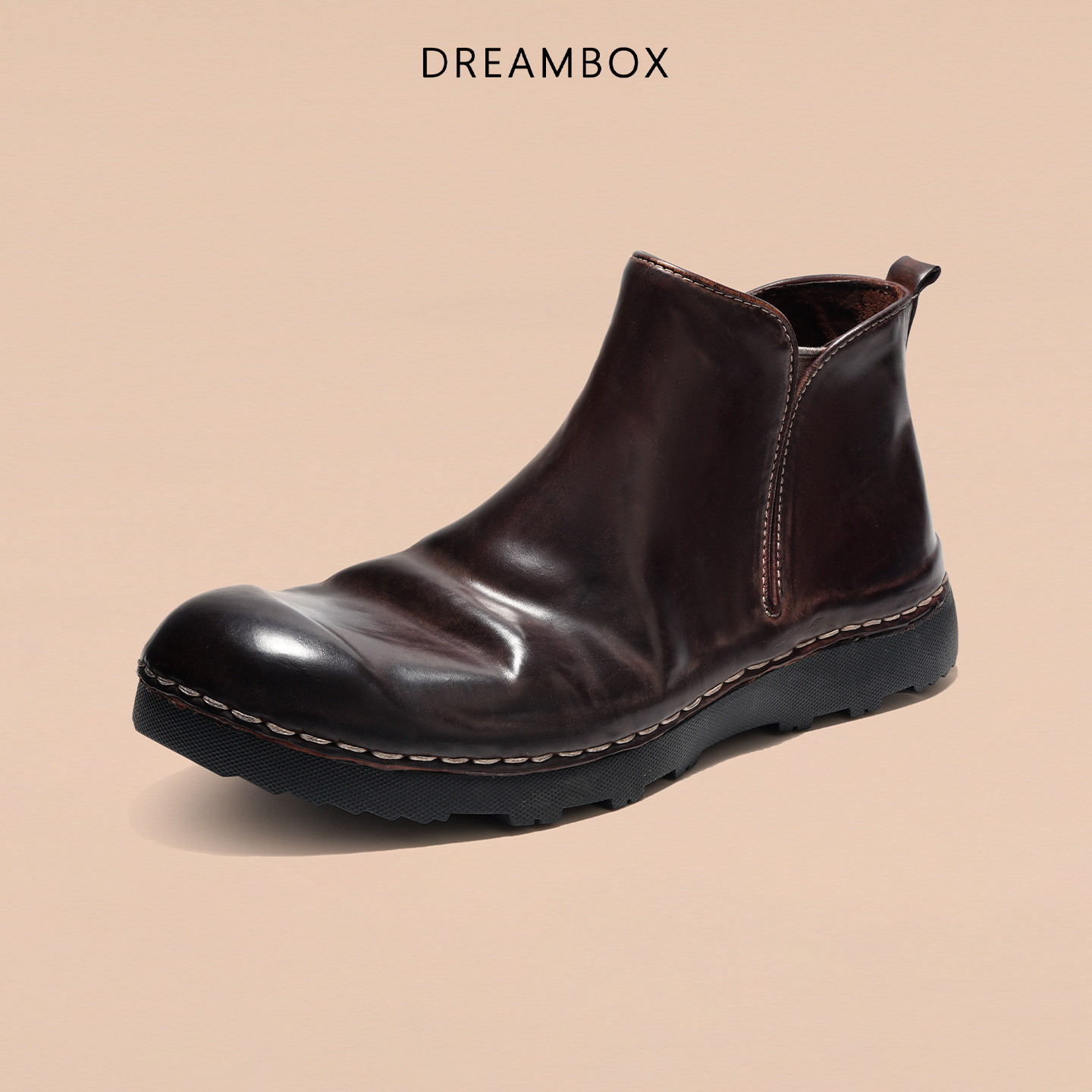 DREAMBOX钧博男靴意大利马臀皮手工休闲皮靴防滑复古中帮切尔西靴