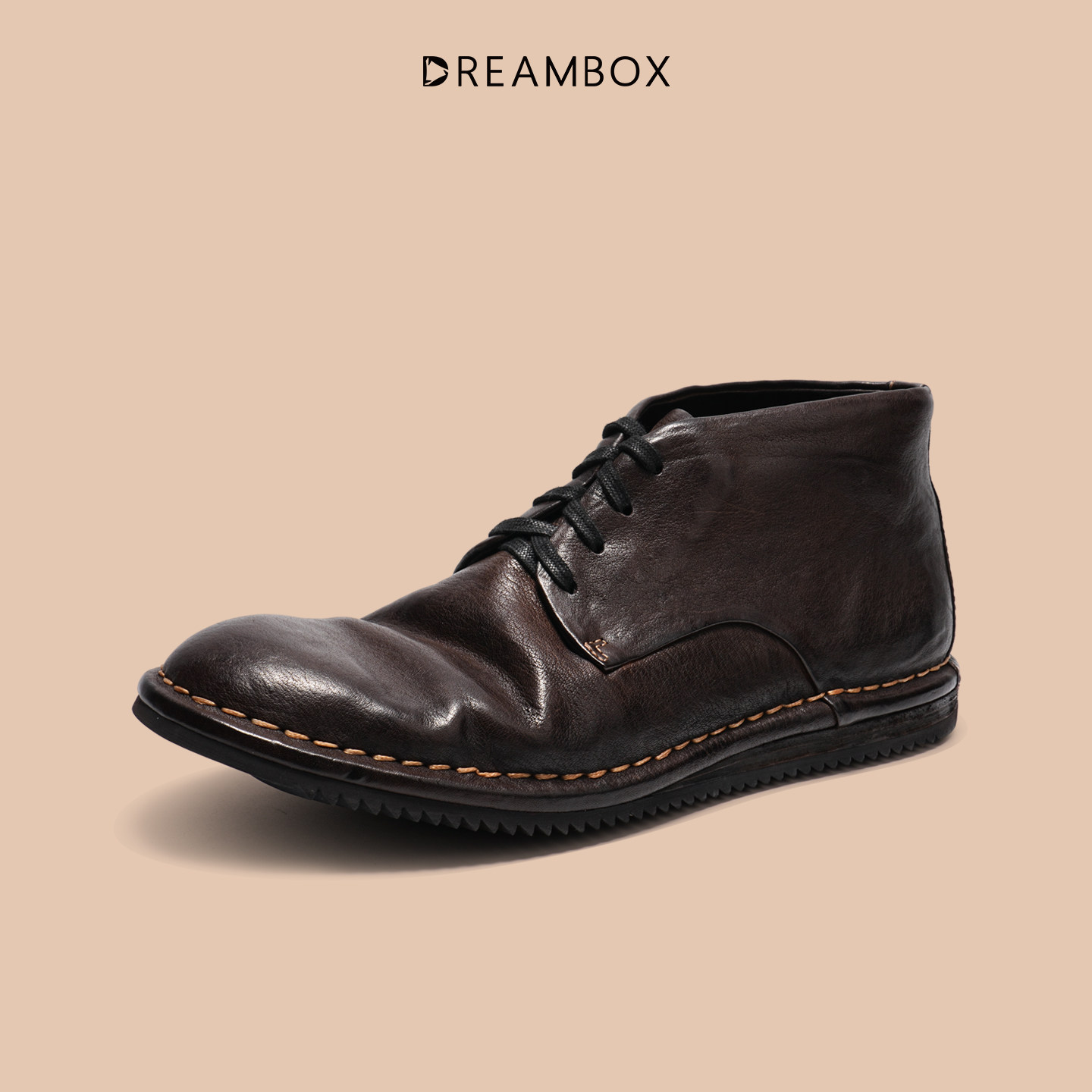 DREAMBOX钧博vibram男士中帮复古皮靴袋鼠皮秋冬新款纯手工马丁靴