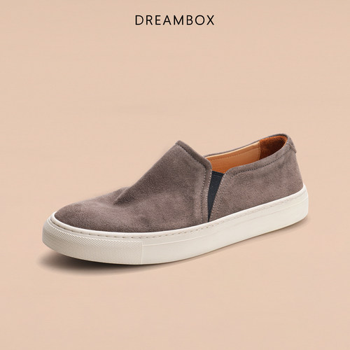 DREAMBOX钧博男士新款石洗马皮透气套脚休闲板鞋百搭一脚蹬乐福鞋