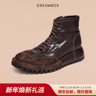 dreambox钧博秋冬新款 高帮手工男靴水洗马皮复古英伦侧拉链马丁靴