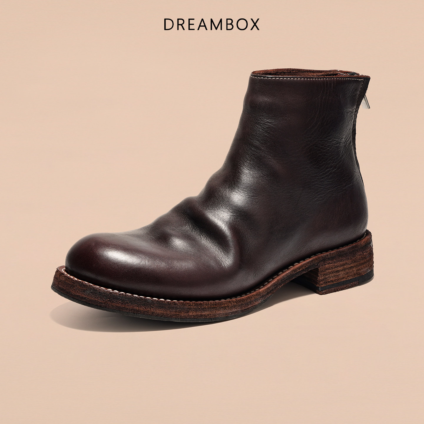 DREAMBOX钧博男士靴子法国进口HAAS小牛皮加绒保暖皮靴纯手工男靴