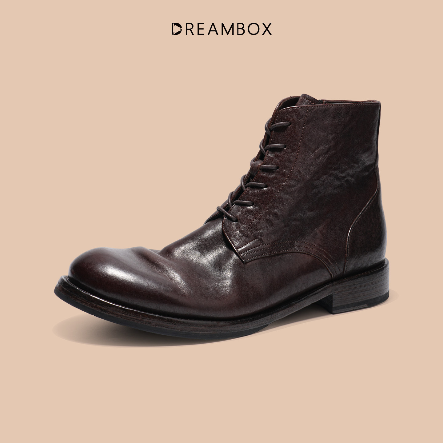 DREAMBOX钧博vibram男士秋冬新款高帮皮靴石洗马皮英伦复古马丁靴