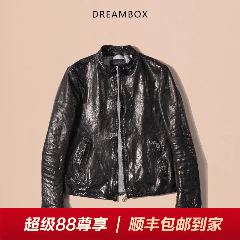 DREAMBOX钧博高端马皮修身帅气真皮皮衣重水洗复古做旧机车皮夹克