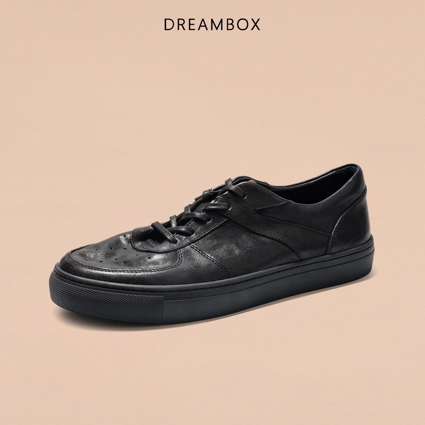 DREAMBOX钧博石洗马皮透气平底休闲板鞋软底软面轻便百搭时尚男鞋