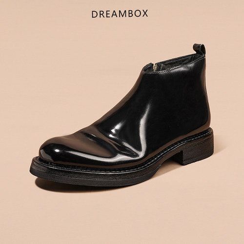 DREAMBOX钧博vibram潮款马臀皮男士切尔西靴侧拉小众设计手工短靴
