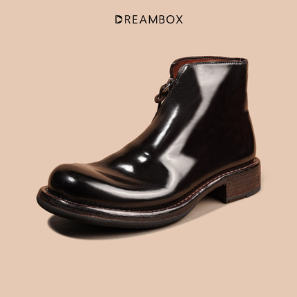 DREAMBOX钧博vibram固特异英伦男士靴子马臀皮手工侧拉链商务男靴
