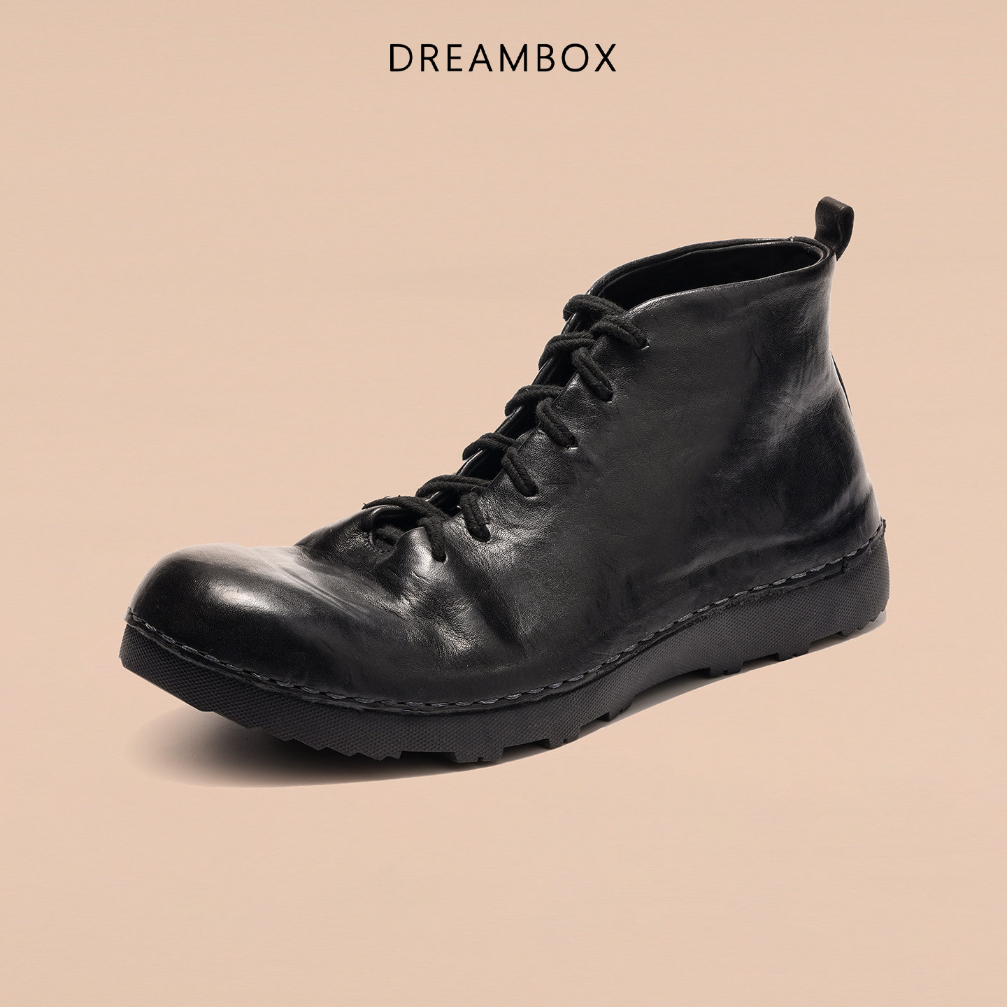 DREAMBOX钧博水洗马皮男士马丁靴极简复古高帮男鞋2025新款短靴