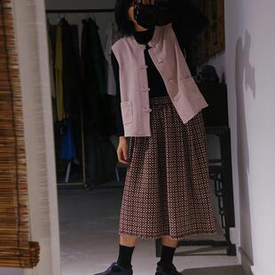 进口面料 小烟花之母 百搭又俏皮的色织进口毛呢 松紧腰插袋伞裙