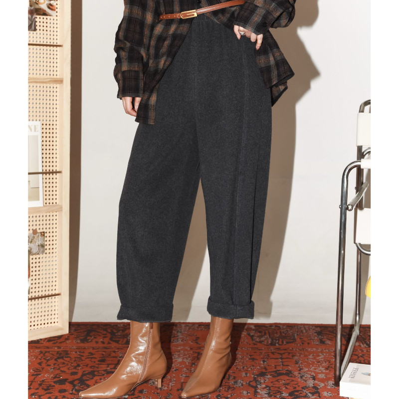 保暖松紧腰宽松软糯羊绒裤