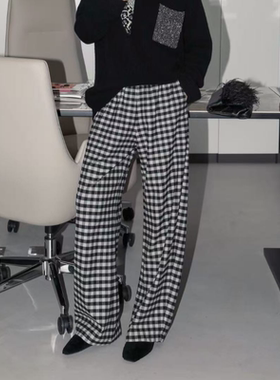 PENNYPENG早八松弛感 黑标系列慵懒经典格纹通勤休闲裤DG08070