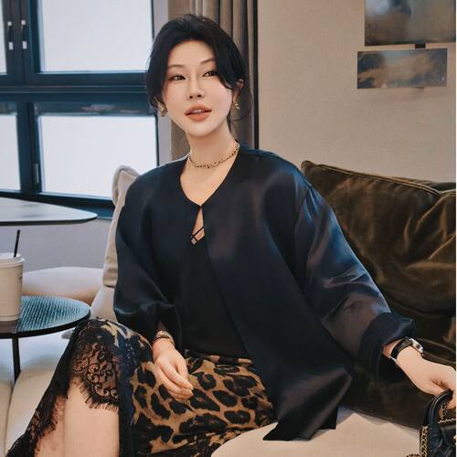 真丝复古设计师长袖衬衫