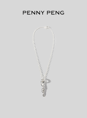 PENNYPENG银色复古素款时尚百搭环环相扣猪鼻子吊坠项链