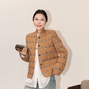 PENNGPENG 开罗漫步 改良款小立领复古粗花呢小香风羊毛外套