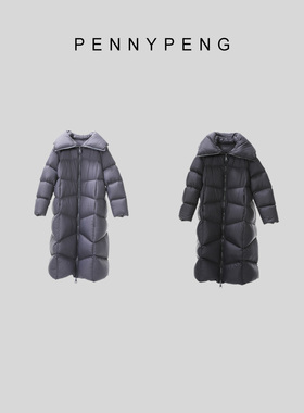 PENNYPENG 暖意绵绵 两色长款95狮头白鹅绒羽绒服外套DF11163