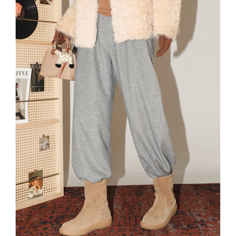 精致松弛感松紧腰羊毛真丝裤