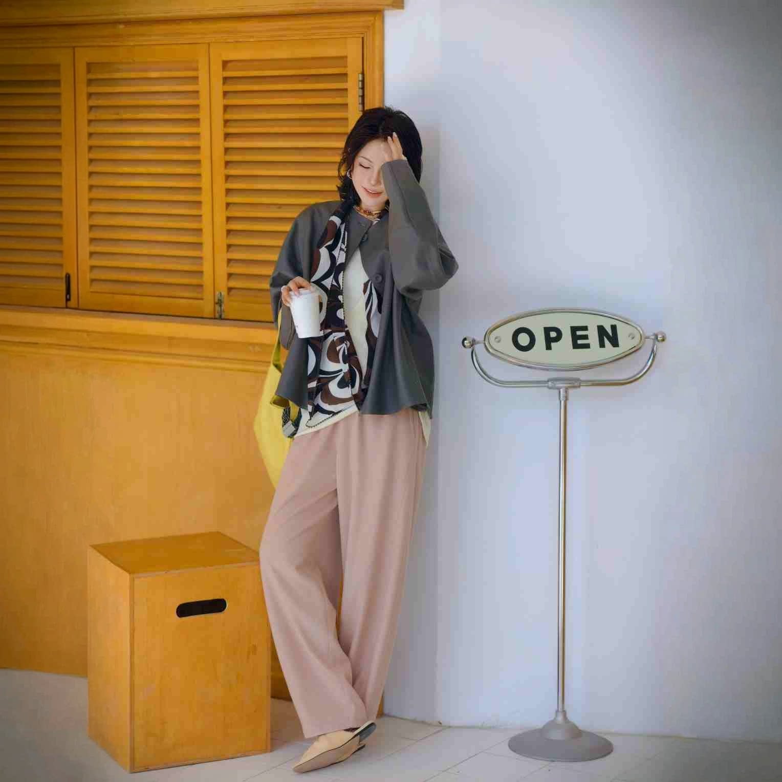 PENNYPENG 荔山粉 黑标系列春款重磅松紧腰羊毛真丝亲肤女神粉裤