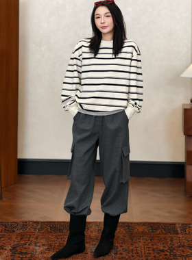 PENNYPENG 情书 黑白条纹圆领长袖卫衣 DF12087