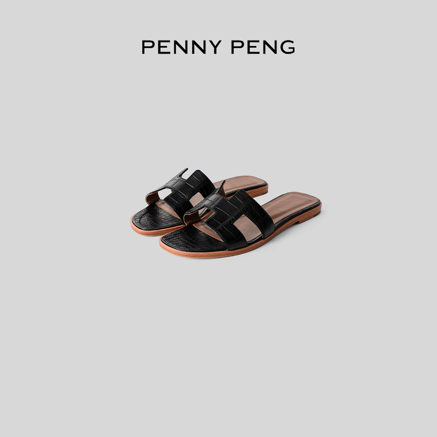 PENNYPENG H拖 鳄鱼纹植鞣牛皮大底高级感全手工时尚一字拖鞋