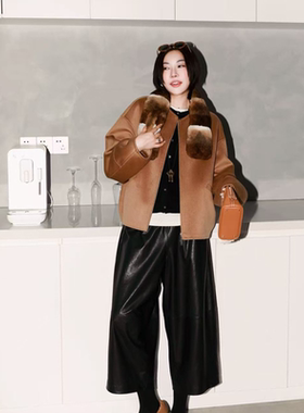 PENNYPENG暮色古堡黑标系列知性圆领拉链短款保暖宽松外套DG08085