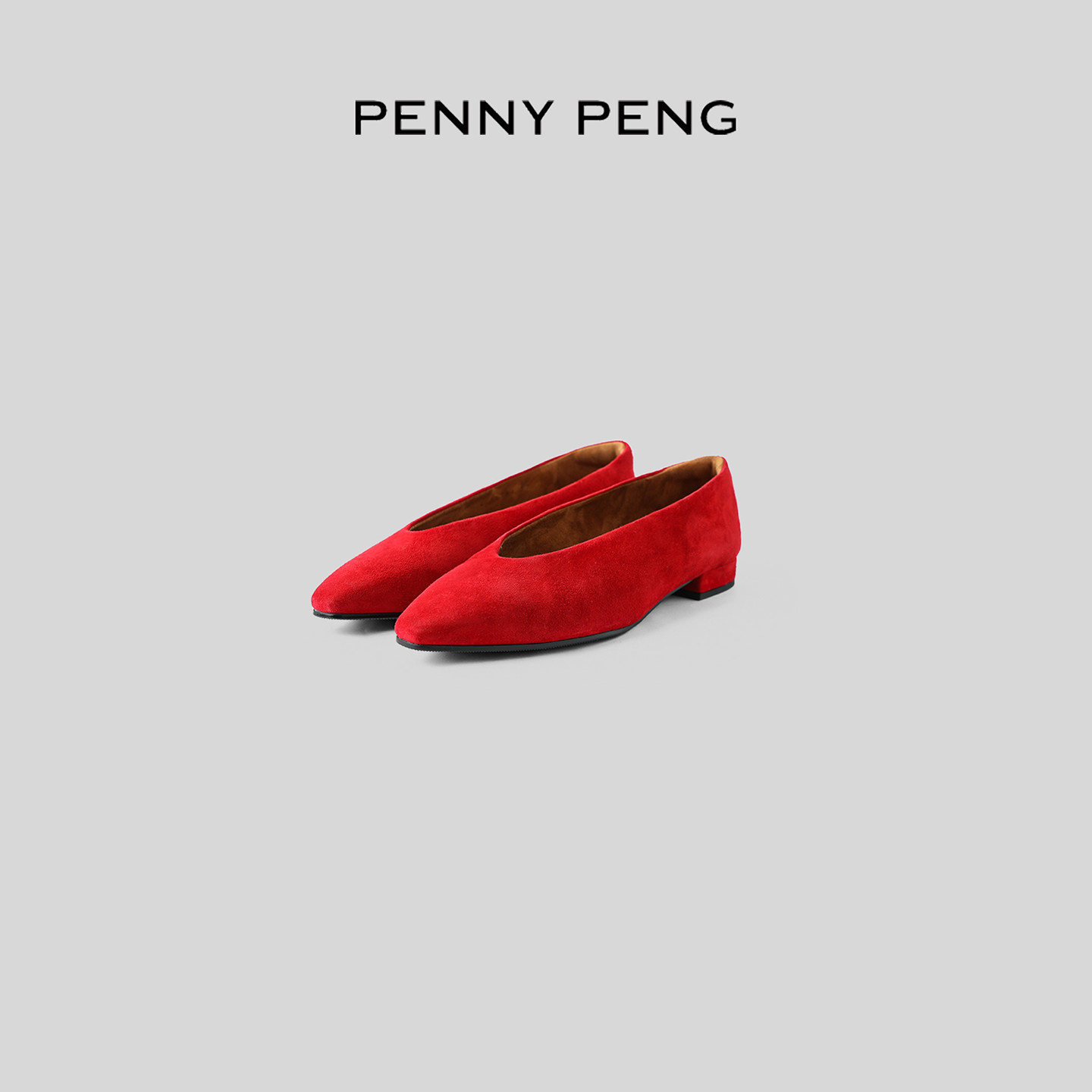 PENNYPENG 温柔晚风 红色浅口羊京皮气质时尚尖头平底鞋女士,女鞋,浅口单鞋,淘宝优惠券,粉丝福利购,淘宝优惠卷