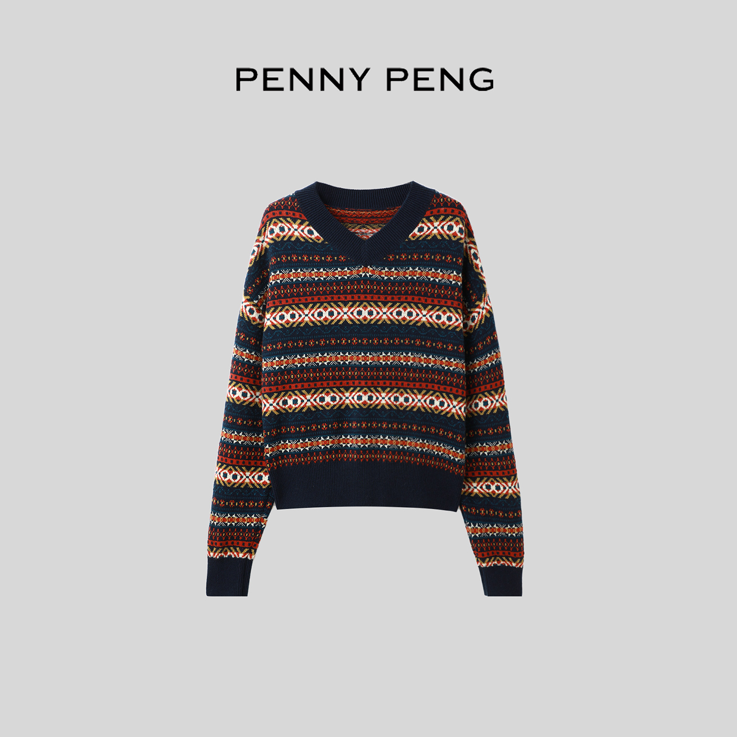 软糯小V领羊绒保暖提花毛衣上衣