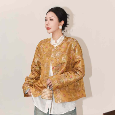 双穿真丝金丝提花复古外套